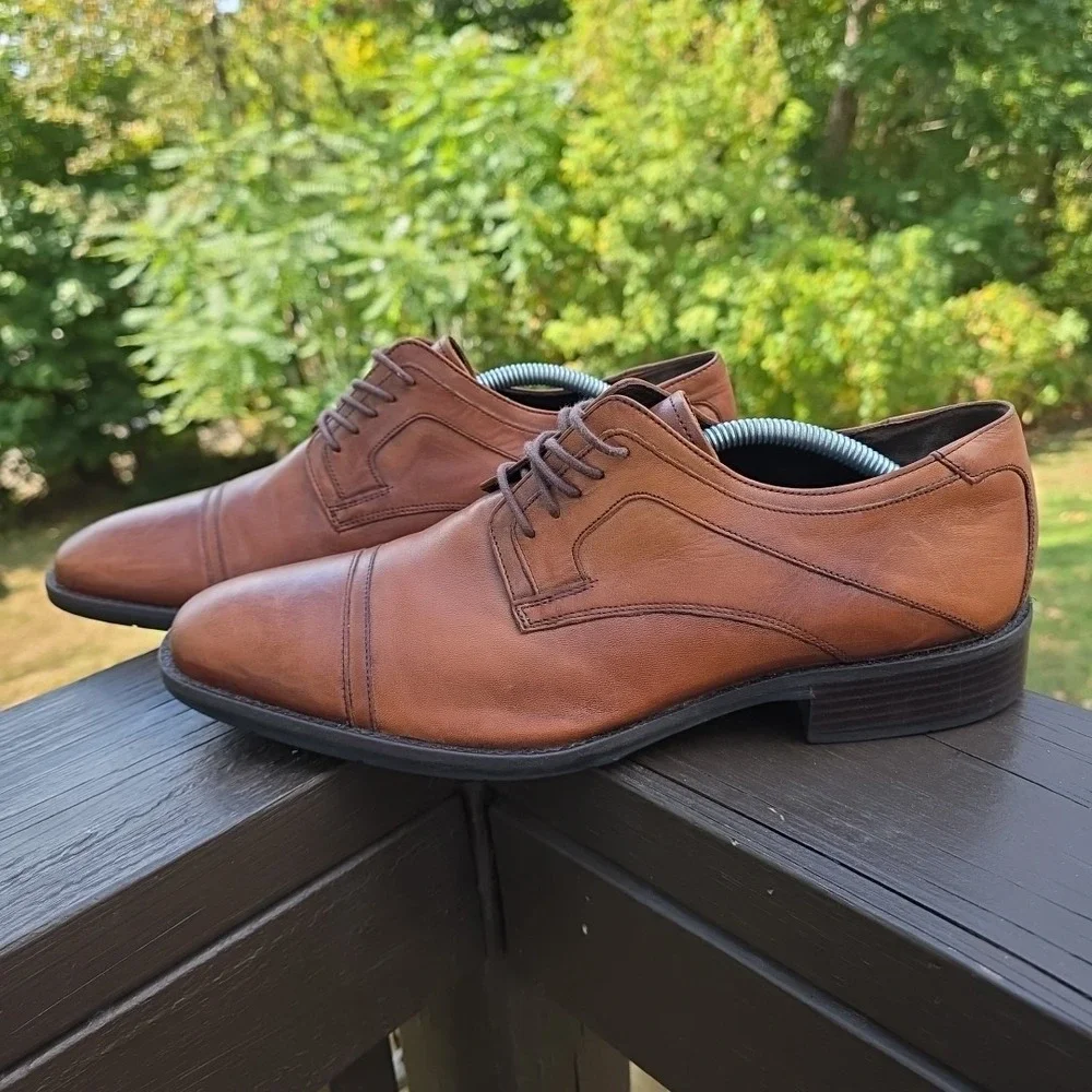 Johnston & Murphy Cap Toe Tan Sheepskin Men's Size 10M Dress Oxford Shoe 20-1276